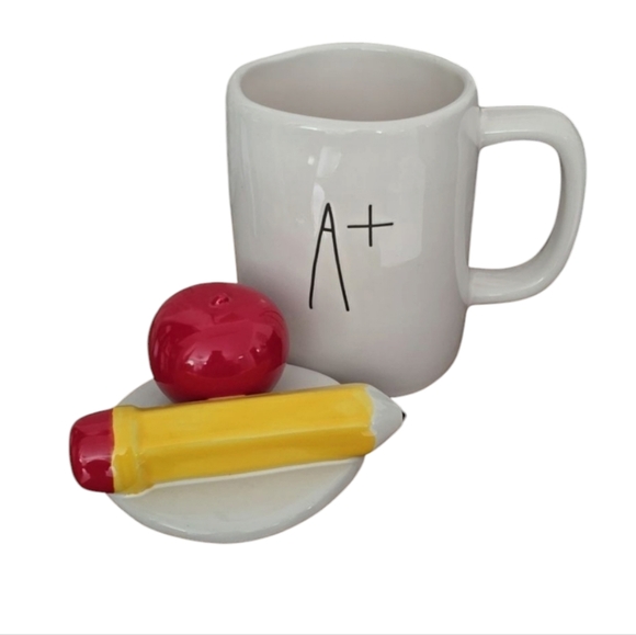 Rae Dunn A+ TEACHER MUG WITH TOPPER Apple Pencil School Teacher Gift NWT - Picture 5 of 8